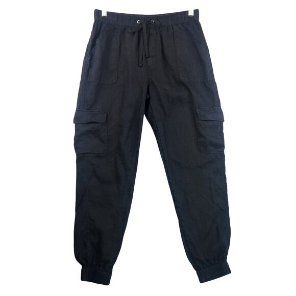 Nicole Miller Women's 100% Linen Cargo Jogger Pants Women’s SZ M Navy  EUC - Picture 1 of 15